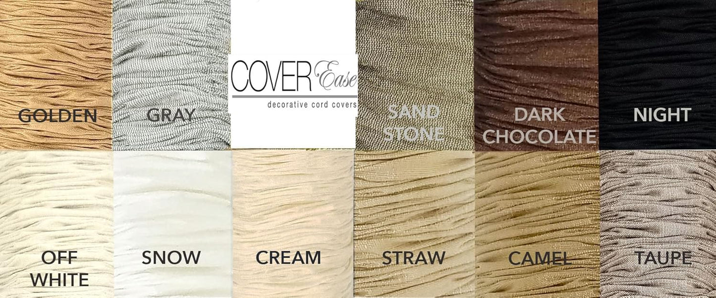 Cream COVEREase Lamp Cord Cover 9 ft Faux Silk Fabric Cover - Cable Sleeve, Wire Cover, Cord Hider for Cable Management for Electrical Lighting Fixtures. (1 PK)