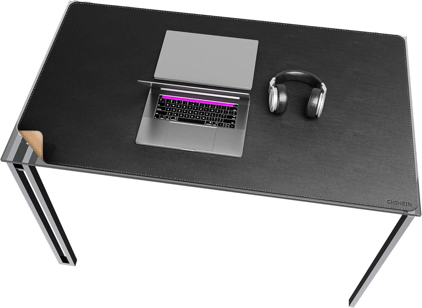 Chihein 2XL 35" x 16" Cork & PU Leather Desk Mat, Dual Sided Desk Pad Protector, Waterproof Writing Blotter for Gaming, Office, Home (Black)