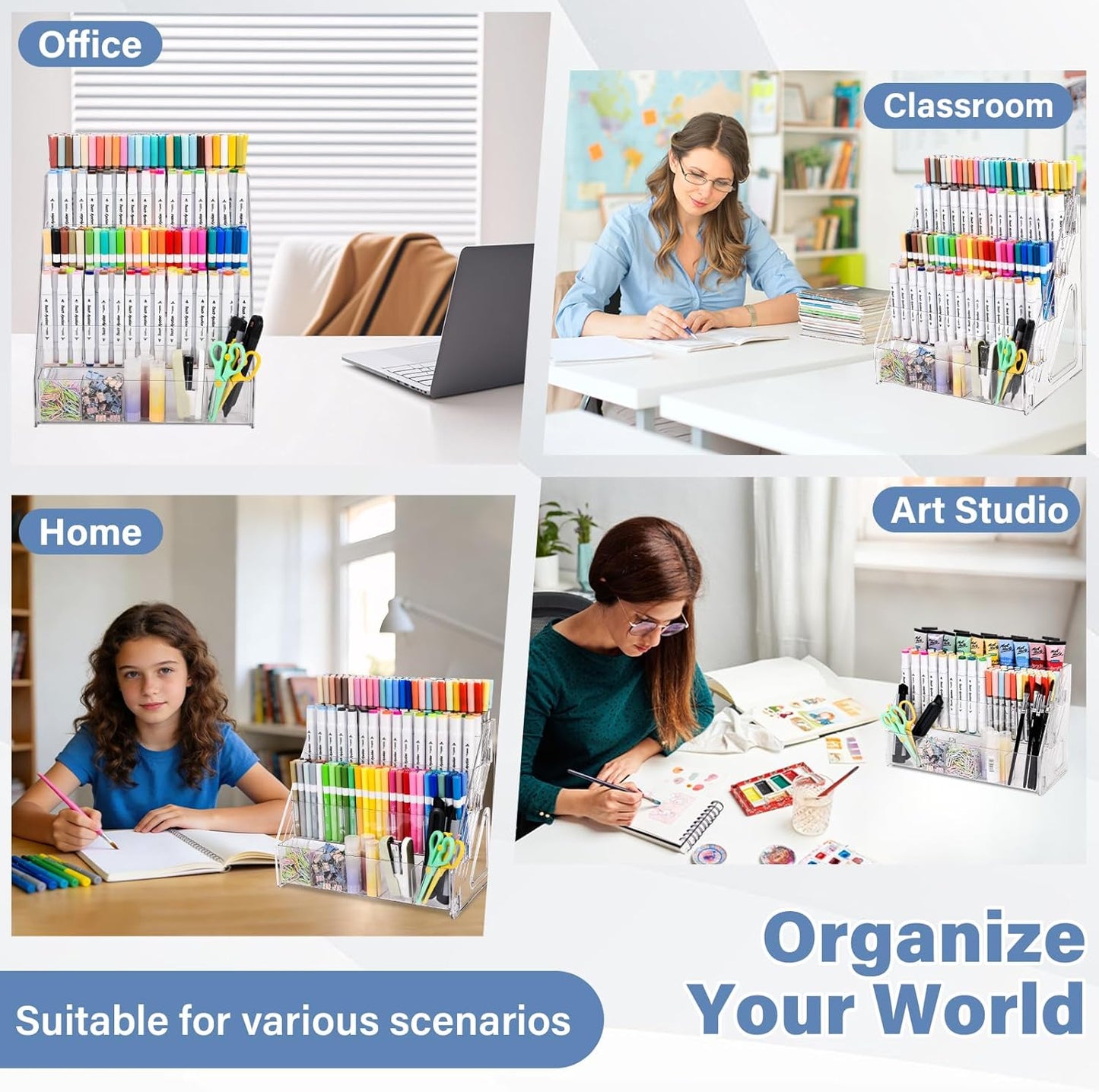 CELSOL Acrylic Desk Organizer – 5 Tier 25 Compartments Vertical Storage for Pens, Markers, Art Supplies & Office Accessories – Clear Desk Storage Solution for Home, Office & School
