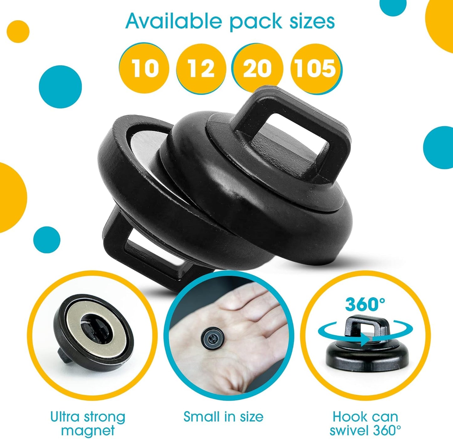 Magnetic Cable Zip Tie Mounts. Black. 12 Pack. Includes 12 Black Cable Zip Ties. Ideal for Cable Management