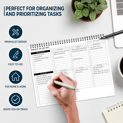To Do List Notepad: With Multiple Functional Sections - Large Size 8.5x11" 52 Sheets - Tear Off Daily Planner Notebook - Task CheckList Organizer Agenda Pad for Work - Note, Plans, Goals, Grocery, and