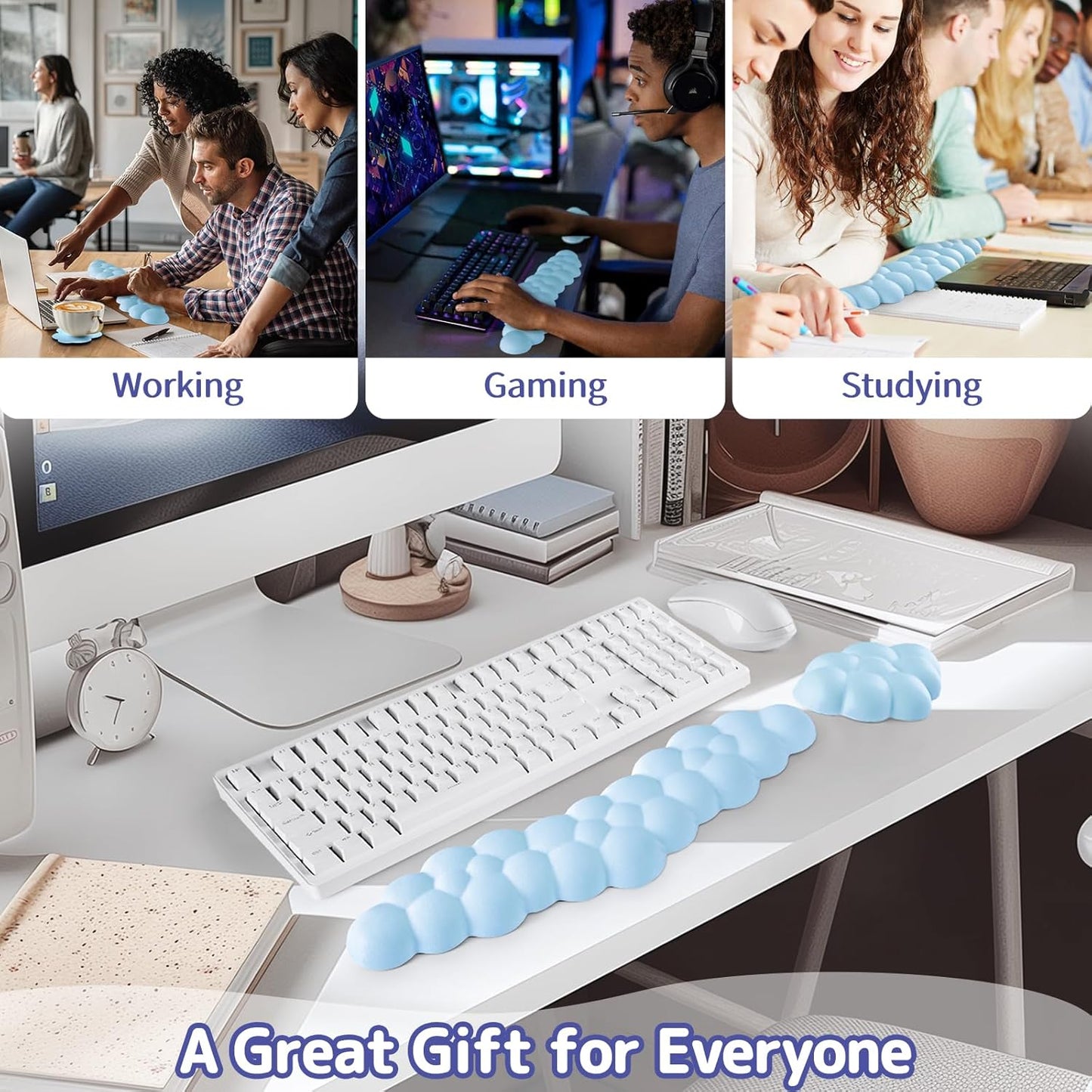 Sushret Cloud Wrist Rest for Keyboard and Mouse, Memory Foam PU Leather Keyboard Wrist Rest with Ergonomic Support, Non-Slip Base, Cute Arm Rest Pad & Palm Cushion, Office Desk Accessory, Purple