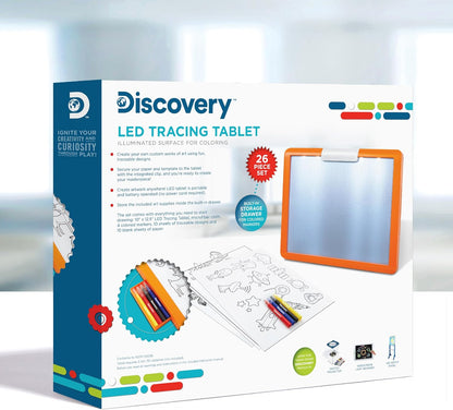 Discovery LED Tracing Tablet, 26-Piece Set with Washable Markers, Tracing & Template Sheets, Battery Powered Doodle Activity Lightboard, Kids Drawing & Sketching Portable Travel Art Set, Toy Gift