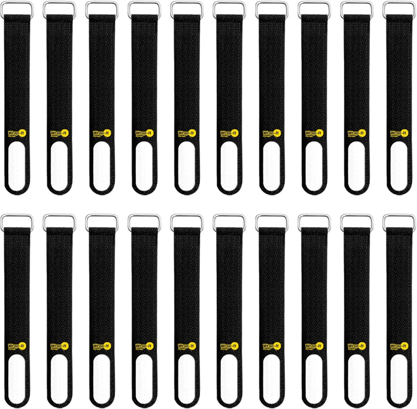 Wrap-It Storage Cinch-Straps, 5-in (20-Pack) Black - Hook and Loop Strap with Write on Label for Easy Cord Identification and Cable Management