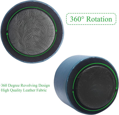 Round Leather Art Supply Organizer,Remote Control Holder,360 Degree Rotating,Multi-Functional Pencil Holder,4 Compartments Desktop Stationary Organizer(1-Fractal Flower) | Round - Colors C