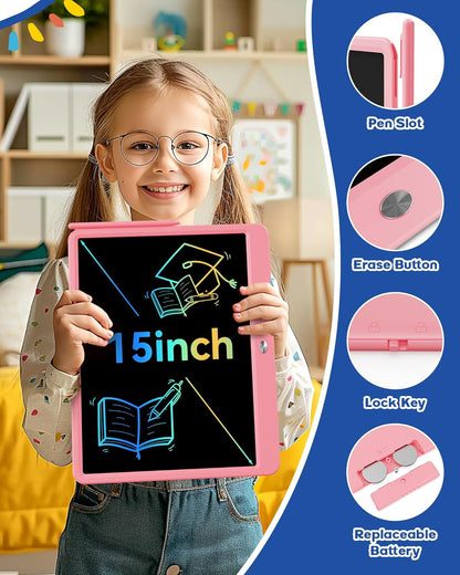 Bravokids 12 Inch LCD Writing Tablet for 3 Year Olds - Electronic Drawing Pad and Doodle Board as Educational Birthday Gifts for Girls and Boys (Pink)