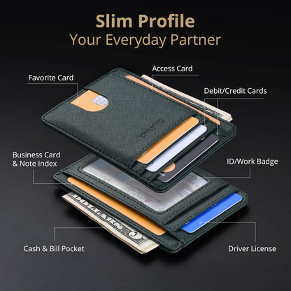Buffway Slim Minimalist Front Pocket RFID Blocking Leather Wallets for Men and Women - Carbon Fiber Black - Colors A