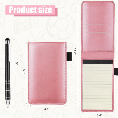 Outus 10 Pcs Mini Pocket Notepad Holder Set Included Small Leather Pocket Notebook Holder with 50 Lined Sheets, Metal Pen, 8 Pcs 3 x 5 Inch Memo Book Refills, 30 Lined Paper Per Note Pad (Black)