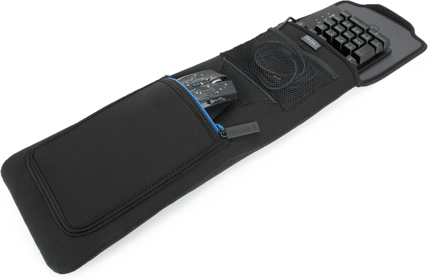 ENHANCE Keyboard Sleeve Travel Case for TKL Tenkeyless Compact Tournament eSports Gaming Keyboards (up to 15 Inches) - Rugged Neoprene Construction , Zipper Mouse Storage and Cable Storage Pouch
