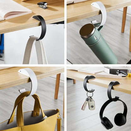 2-Pack Sleek Aluminum Alloy Bag Hook for Table Edge, Clipa Bag Hanger - Secure Purse Table Hook for Desk, Kitchen, Dorm (Black & White
