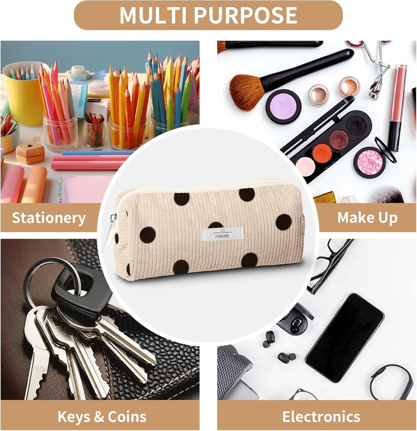 Pencil Bag Pen Case, Soft Corduroy Small Pencil Pouch Organizer with Zipper, Cute Pencil Case Pouch Stationery for Girls and Boys – Apricot