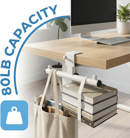 Heavy-Duty Backpack Hanger for Desk & Table, Adjustable Desk Hook for Bag with 80lb Capacity, T-Shape Backpack Holder & Purse Hook for Table, Clip-On Desk Bag Hook for Office Classroom Home