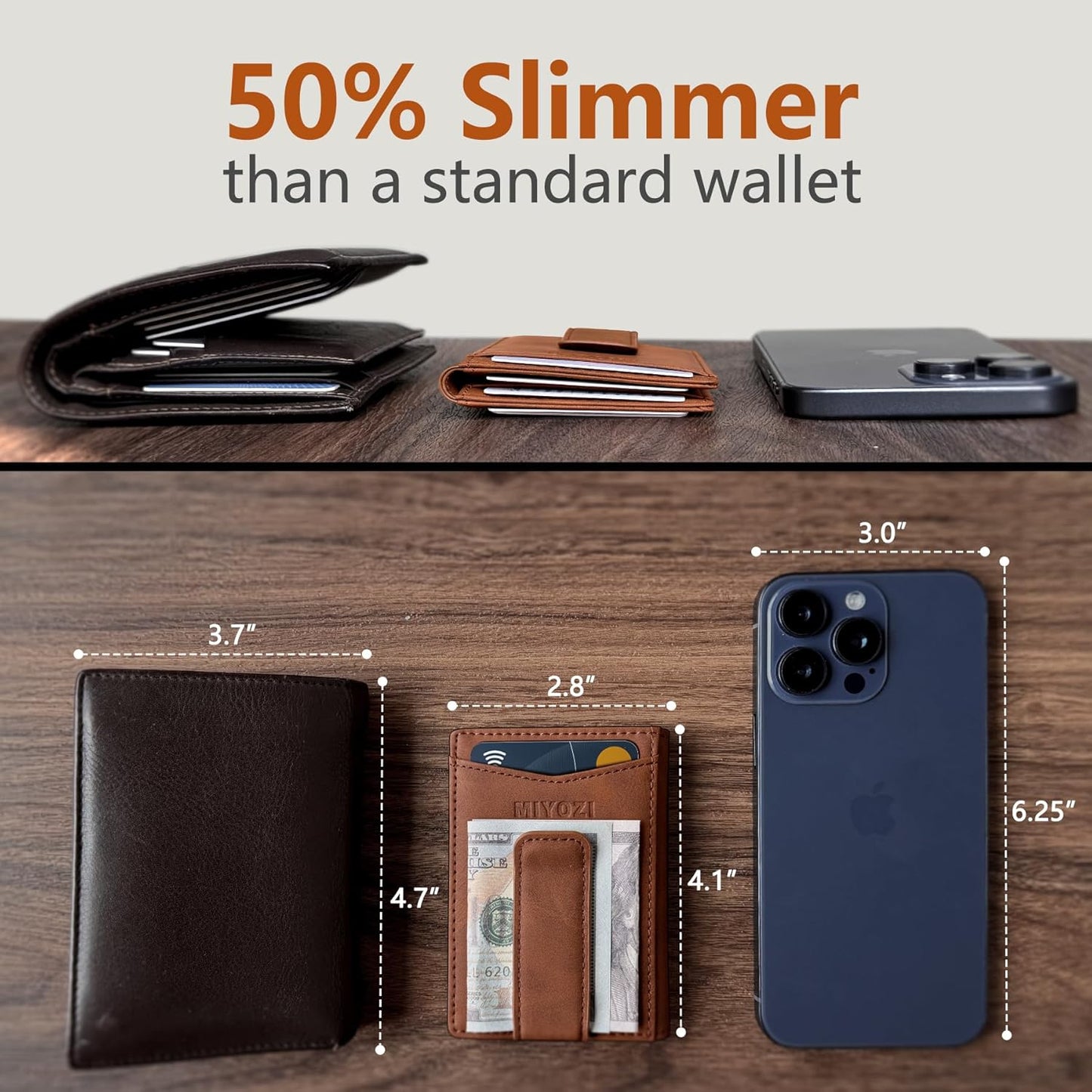 miyozi Airtag Wallet for Men- with Money Clip Gift Boxed, Magnetic Closure Slim Genuine Leather Front Pocket Wallet, 4.1"x 2.8", RFID Blocking