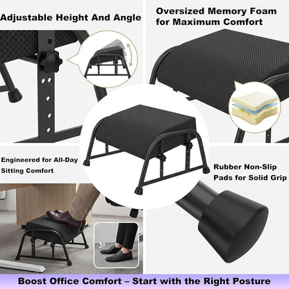 Under Desk Footrest with Memory Foam,Adjustable 10-Level Ergonomic Foot Rest for Office & Gaming Desk for Leg Rest,Reinforced Metal Frame,Non-Slip Base Extra Large（Black No Baseplate