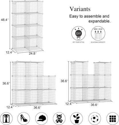 C&AHOME Wire Cube Storage, 6 - Cube Organizer Metal C Grids, Modular Shelves Units, Storage Bins Shelving, Closet Organizer, Ideal for Home, Office, Living Room, 36.6”L x 12.4”W x 36.6”H Black