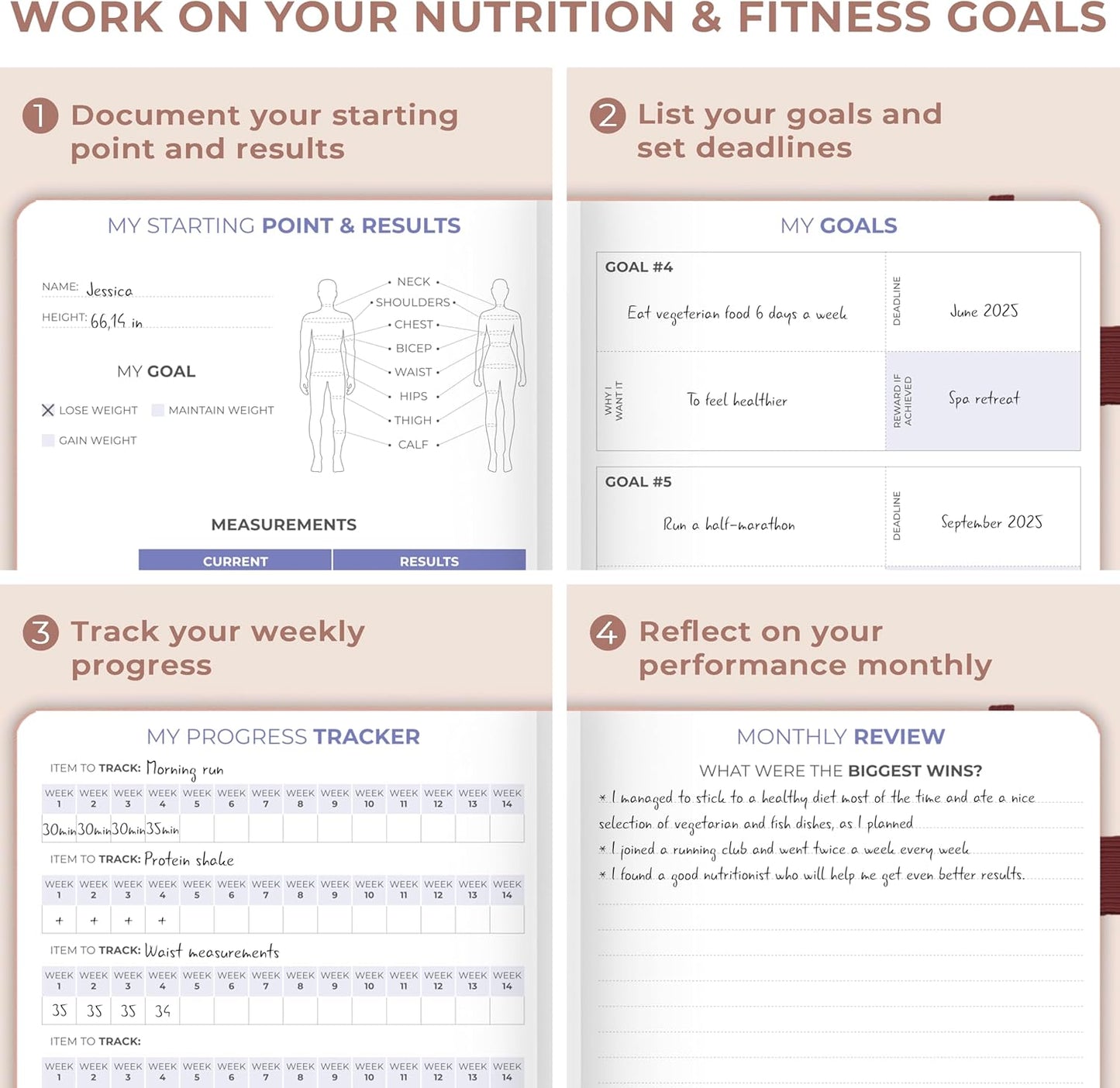 Clever Fox Fitness & Food Journal – Nutrition & Workout Planner for Women & Men – Diet & Gym Exercise Log Book with Calendars, Diet & Training Trackers - Undated, A5 Size, Hardcover (Forest Green)