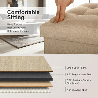 Storage Ottoman with Extra Thick Foam Padded Seat, Foldable Foot Rest Stool with Linen Fabric, 43L Ottoman with Storage Bench for Bedroom Living Room, Holds Up to 300lbs, 17x13x13in, Dark Gray
