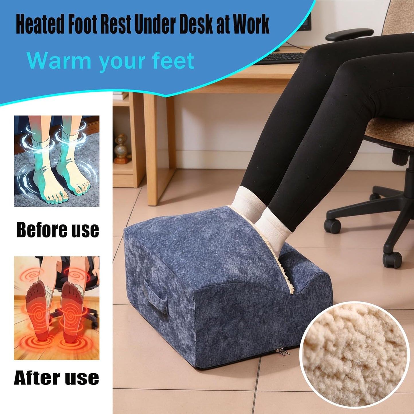 Foot Rest for Under Desk at Work,At Work Soft Ergonomic Footrest,Support Foot Pillow,Heel Chair,Leg Elevation Pillow,(Blue)