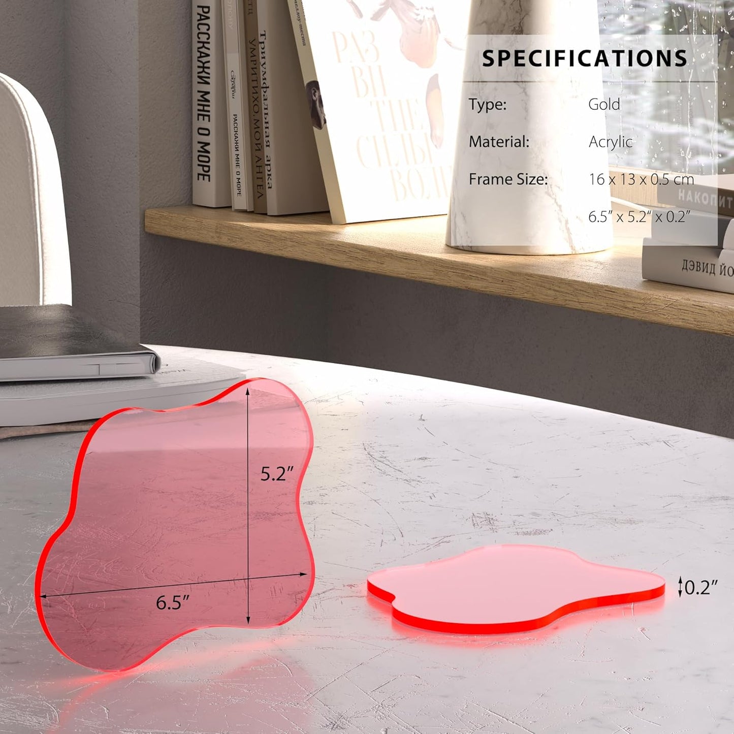 Acrylic Coaster Decorative Plates, Irregular Bar Drink Coaster, Clear Cloud Shape Coffee Cup Coaster, Perfect for Tabletop Protection and Accessories Display.(Gold)