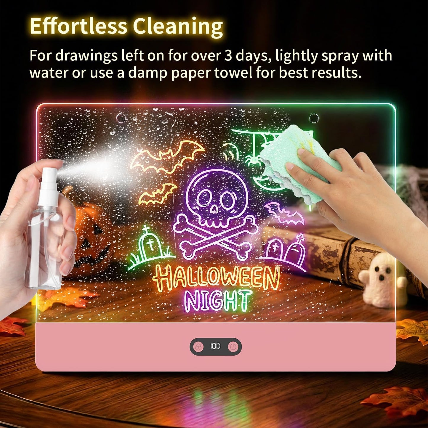 Rechargeable LED Drawing Board for Kids, 16" Light Up Acrylic Dry Erase Led Note Board with Stand, 11 Light Effects Drawing Tablet, Birthday Holiday Toy Gifts for Kids, 12 Markers (White)