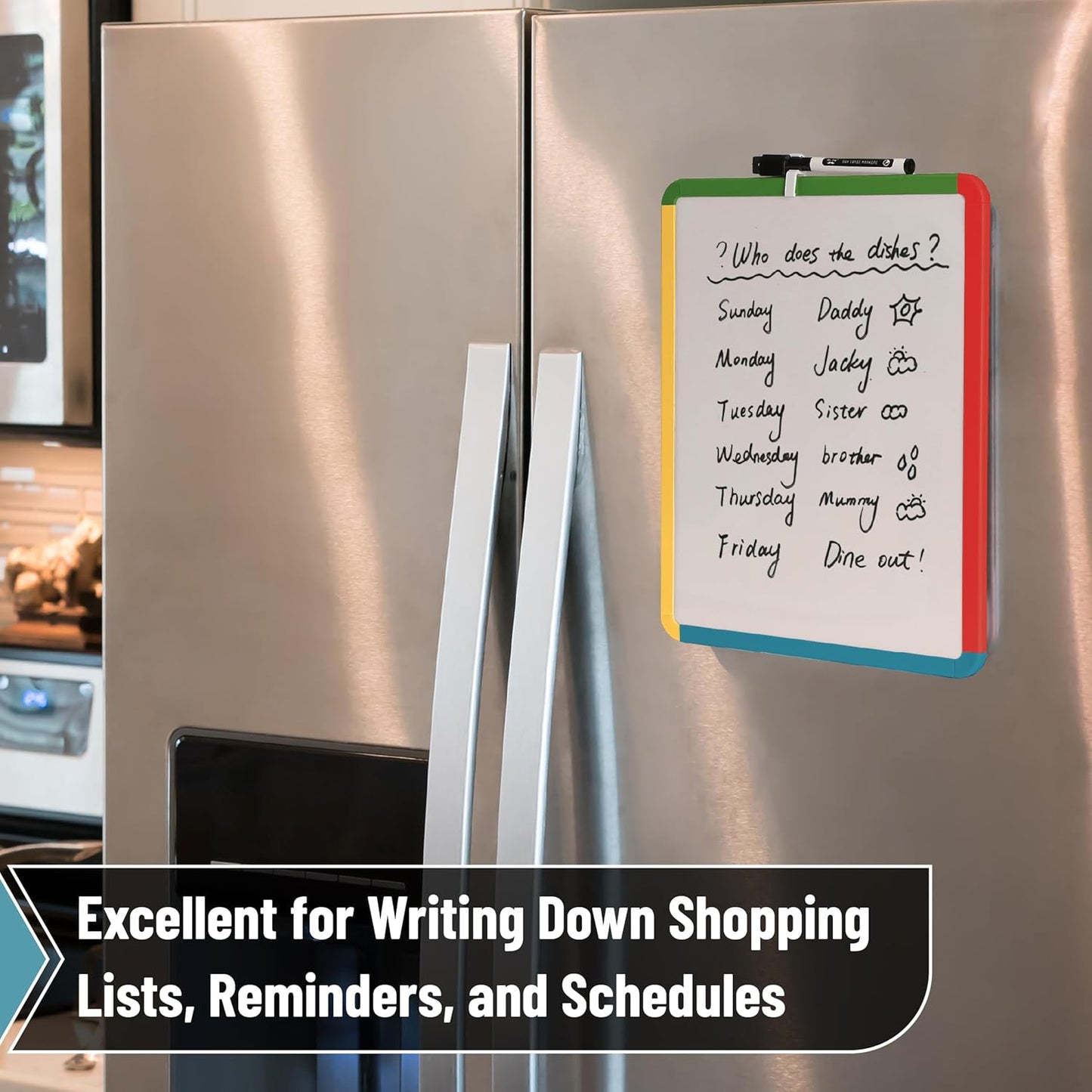 Mr. Pen- Dry Erase Board, 14” x 11” with a Black Dry Erase Marker, White Frame, Small Mini White Board for Students, Fridge, Wall, Locker, Includes Double Sided Tapes