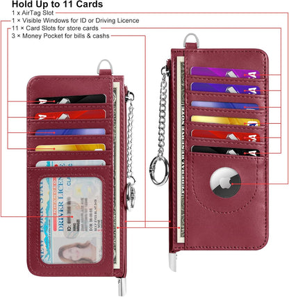 RFID Blocking Slim Credit Card Holder Wallet with Zipper Money Pocket & Keychain, Slim Airtag Wallet for Men Women