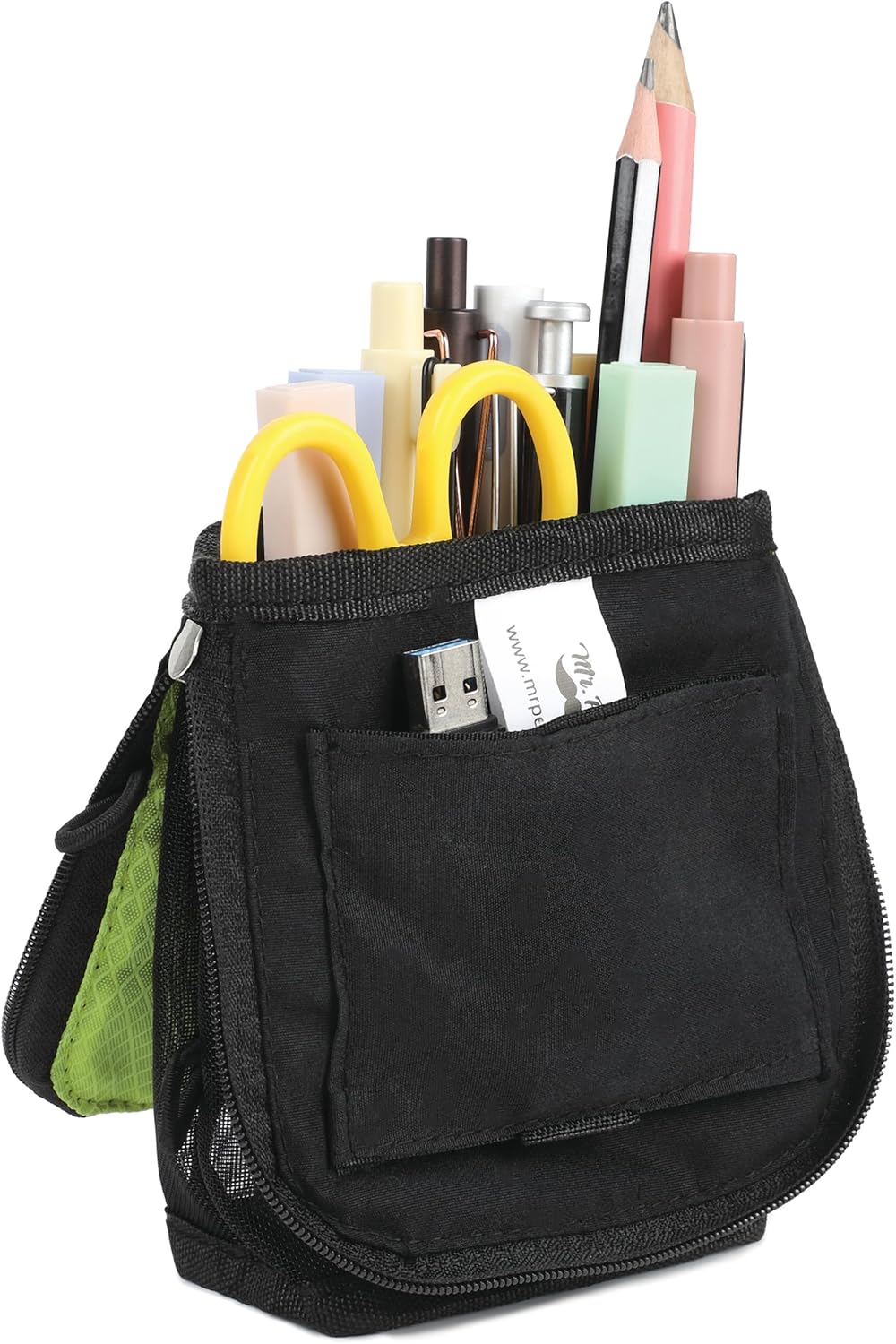 Mr. Pen- Standing Pencil Case Pouch, Sit & Lay Mesh-View Design, Black & Gray, Interior Pocket & 2 Elastic Binder Loops, Cute Pencil Case for Girls and Boys