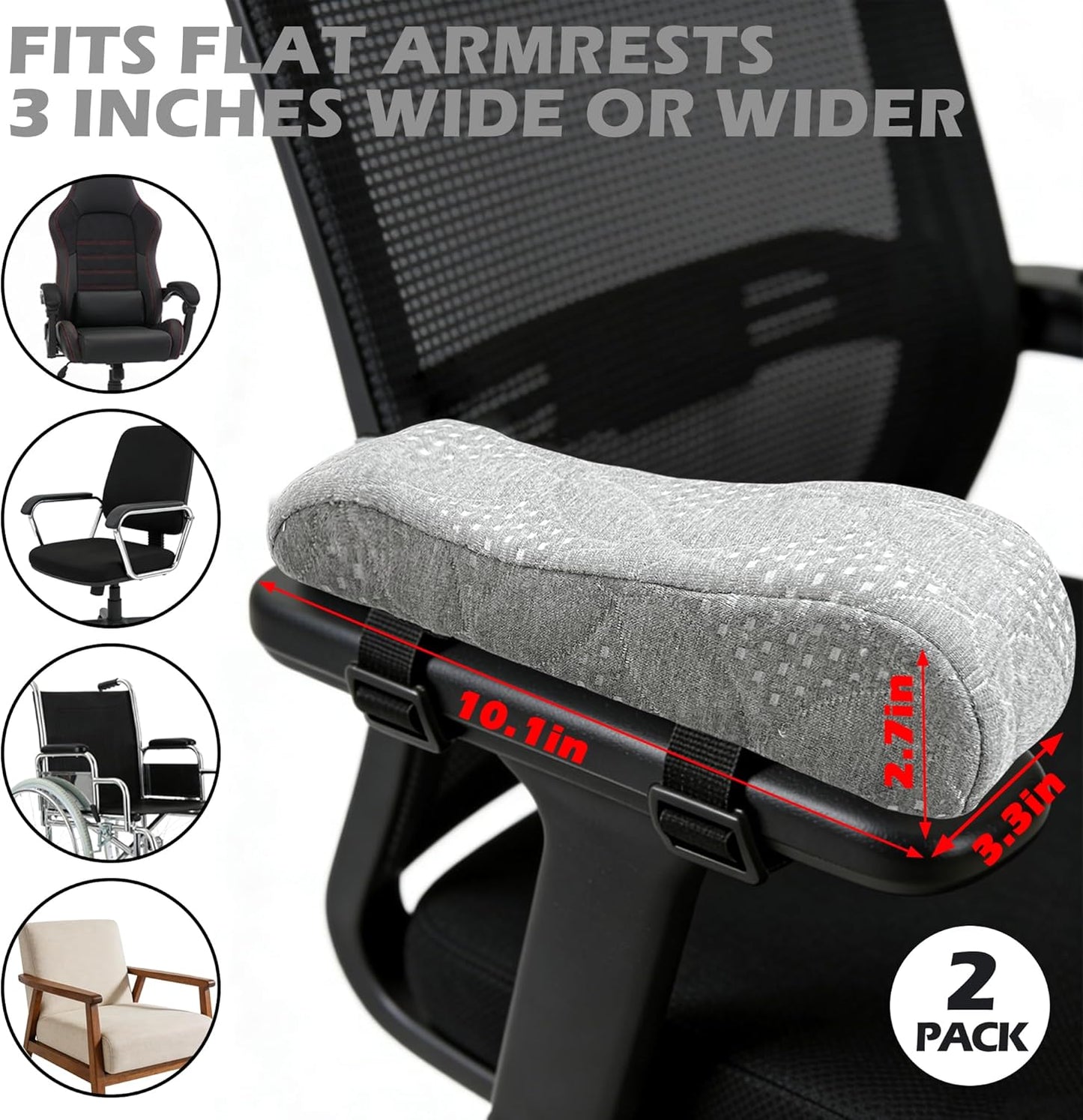 Soft Office Chair Armrest Pads, Comfort Elbow Pillows, Gray Arm Rest Pads, Set of 2