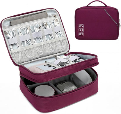 Lanola Travel Cable Organizer Bag, Electronic Accessories Case Portable Double Layer Cable Storage Bag for Cord,phone,Charger, Flash Drive, Phone, SD Card,Personal Items - (Purple)