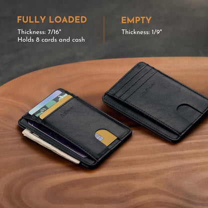 Buffway Slim Minimalist Front Pocket RFID Blocking Leather Wallets for Men and Women - Carbon Fiber Black - Colors A