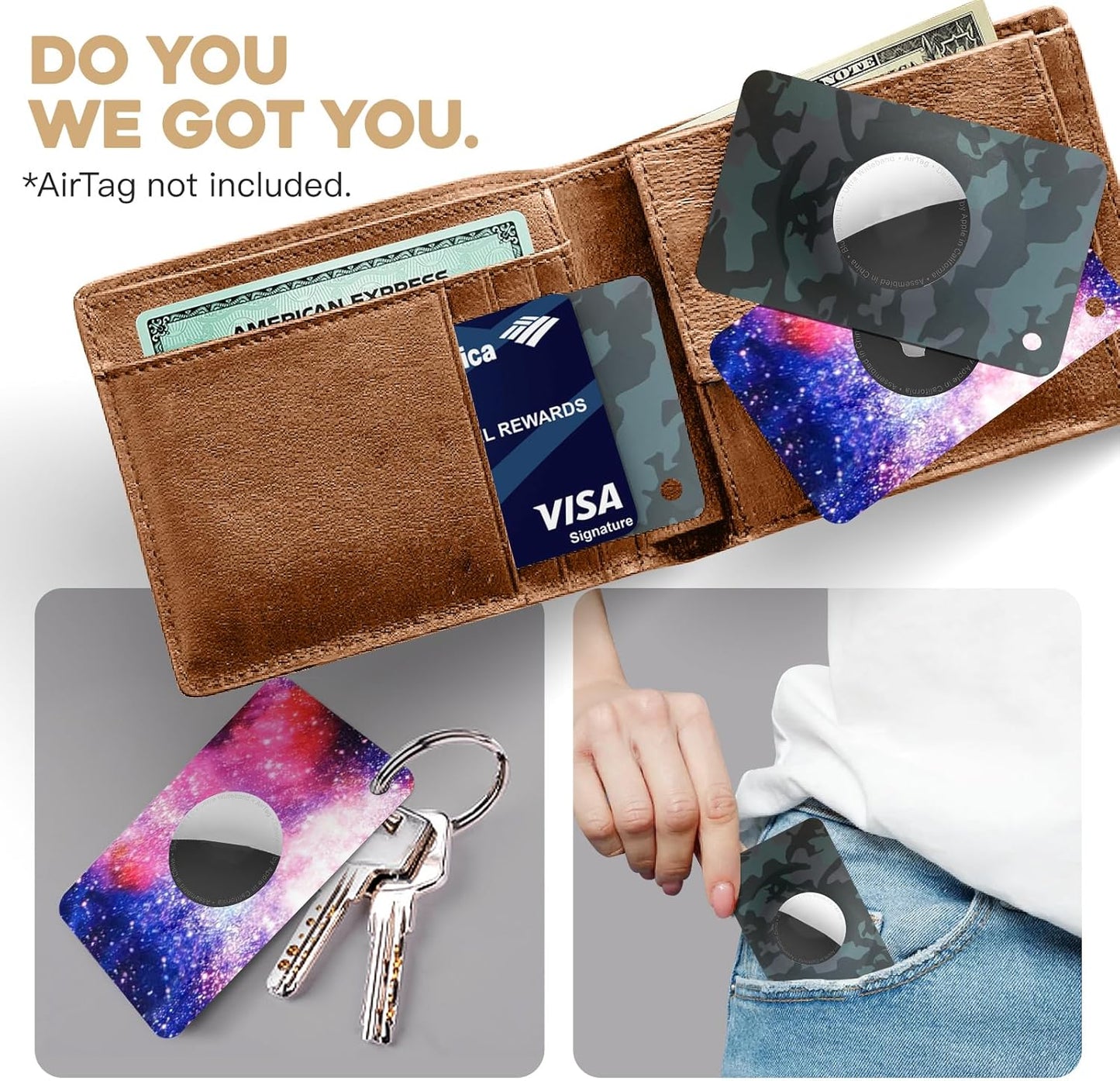2 Pack Ultra Thin Wallet Holder Card Case for Apple AirTag, Lightweight GPS Tracker Cover for Wallet, Purse, Handbag, Keys, Clutch Bag