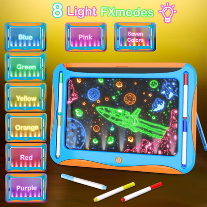 Magic LED Drawing Board for Kids, Girls Toys Age 6-8, Light Up Tracing Pad with 9 Double-Sided Cards, 6 Washable Markers, Arts & Crafts Kits Learning Toy Glow Up Doodle Board Christmas Birthday Gifts