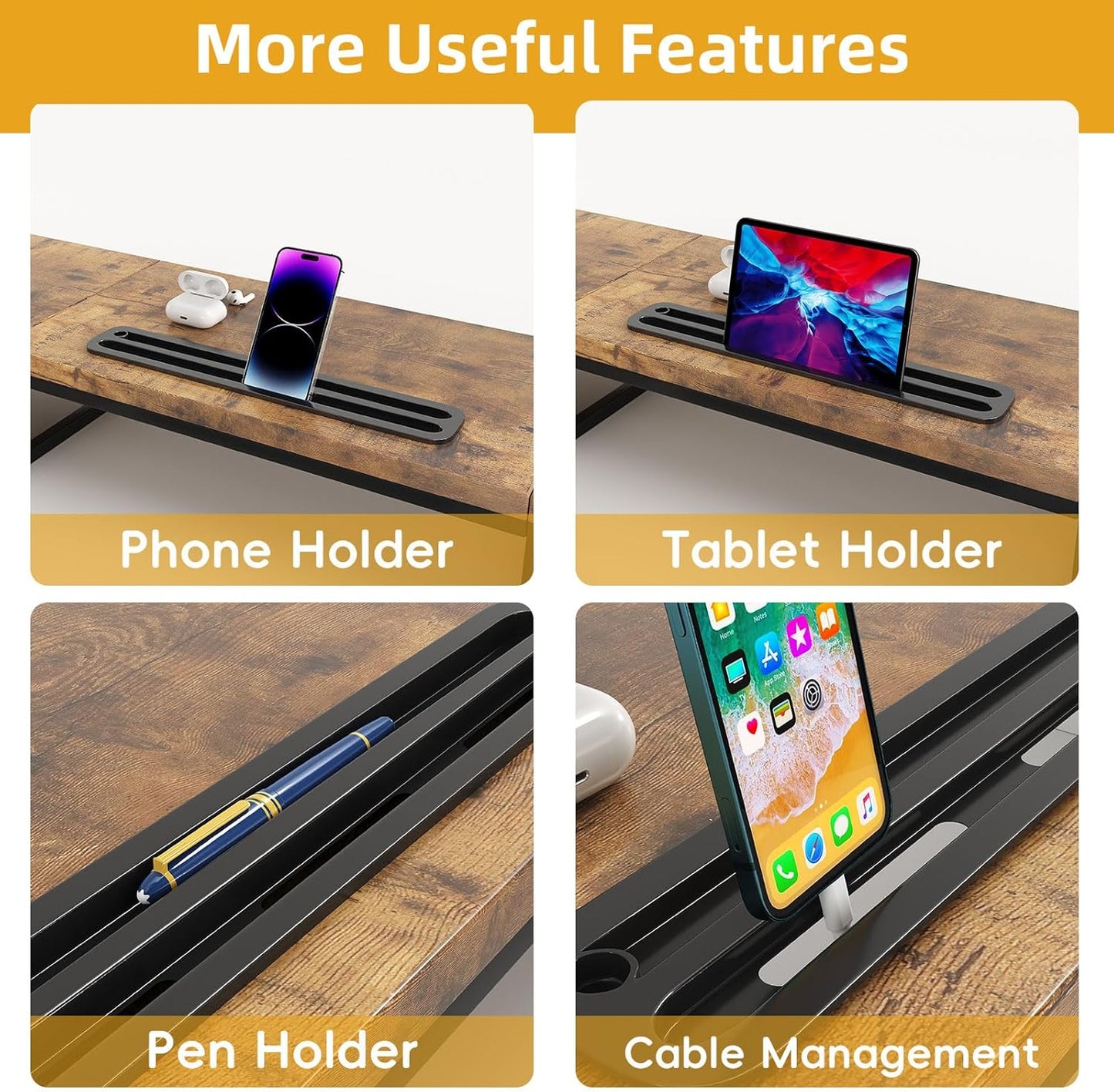 39 Inch Dual Monitor Stand Riser with 2 Drawers - Large White Wooden Computer Stand for 2 Monitors, Ergonomic Desk Organizer with Phone Holder, Desktop Storage for Laptop, Office Supplies, Home Office
