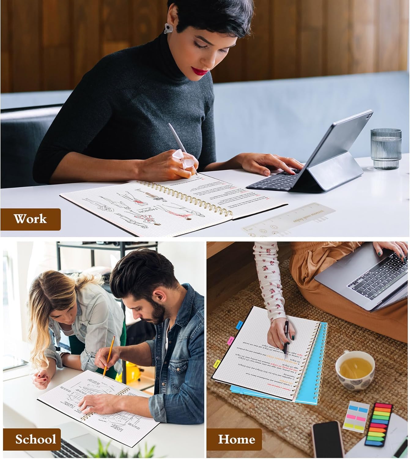 Dotted Notebook, Spiral Notebook Journal 8.5” x 11”, A4 Large Dot Grid Notebooks for Women Men, 100 GSM Dotted Paper, Plastic Hardcover Spiral Bullet Journals for Work School Sketching, Green