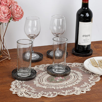 Modern Clear Coasters Set of 5- Glass Cute Coasters for Drinks Crystal Coaster Round Chic Cup Mat Cute Coffee Table Coaster for Kitchen, Bar, Dining Room, Living Room, Patio(Amber)