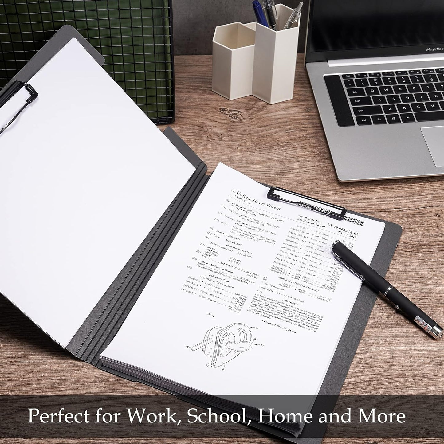 Tomorotec A4 Size Nursing Foldable Cover Clipboard with Pen Holder PP Foam Stationery Document Holder File Organizer Folder Writing Pad for Hospital Office School Business Classroom Supplies (Black)