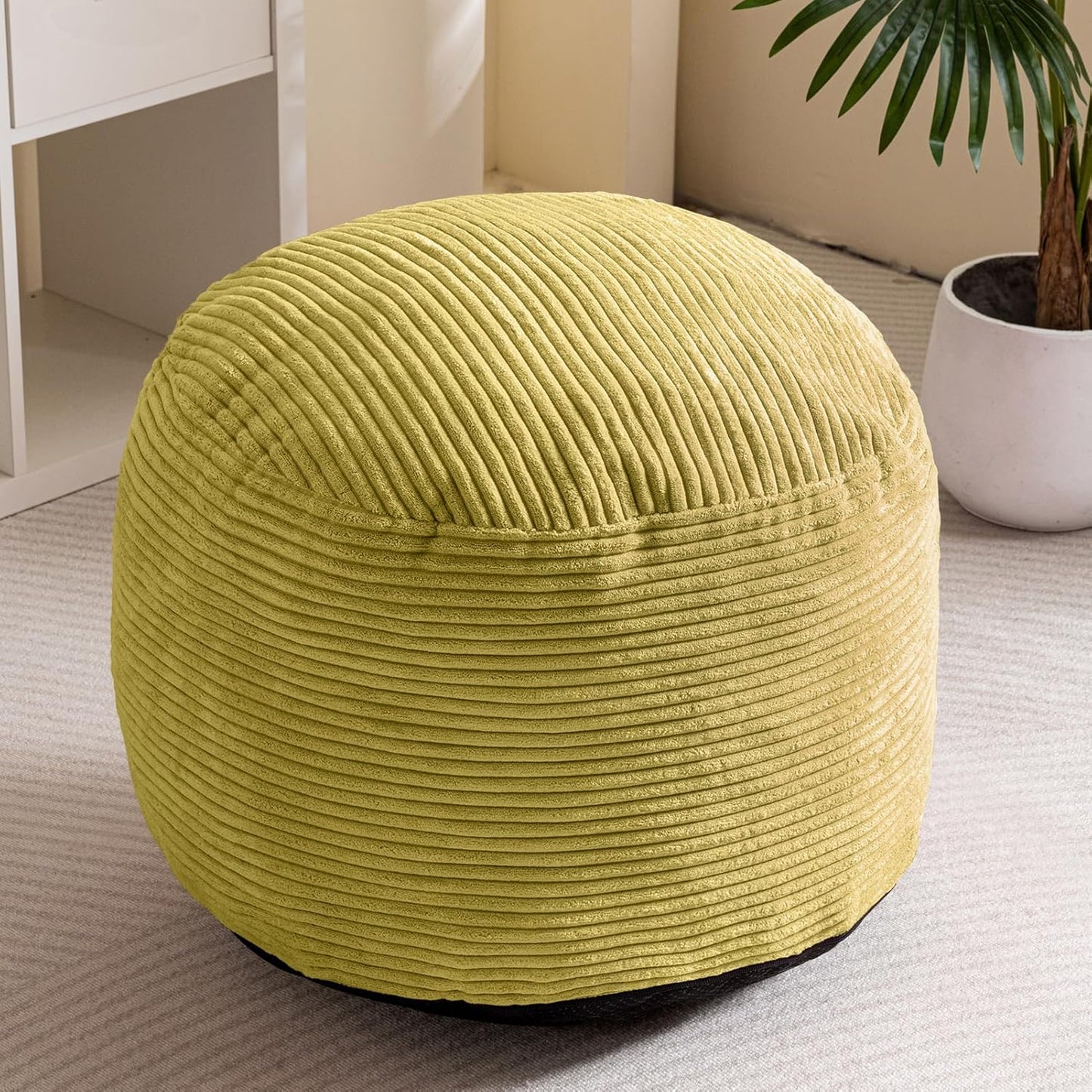 HIGOGOGO Round Stuffed Pouf Ottoman, Corduroy Poufs with Foam Chunk Filling, Furry and Fluffy Pouf Foot Stool Storage Ottoman, 20 X 15 Floor Poufs Foot Rest for Living Room, Dark Grey