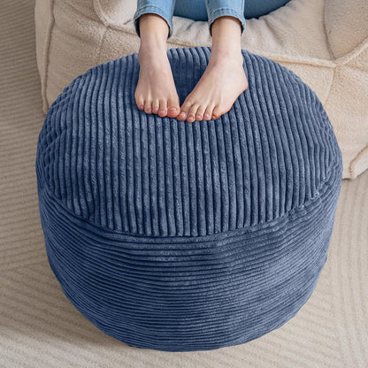 HIGOGOGO Round Stuffed Pouf Ottoman, Corduroy Poufs with Foam Chunk Filling, Furry and Fluffy Pouf Foot Stool Storage Ottoman, 20 X 15 Floor Poufs Foot Rest for Living Room, Dark Grey