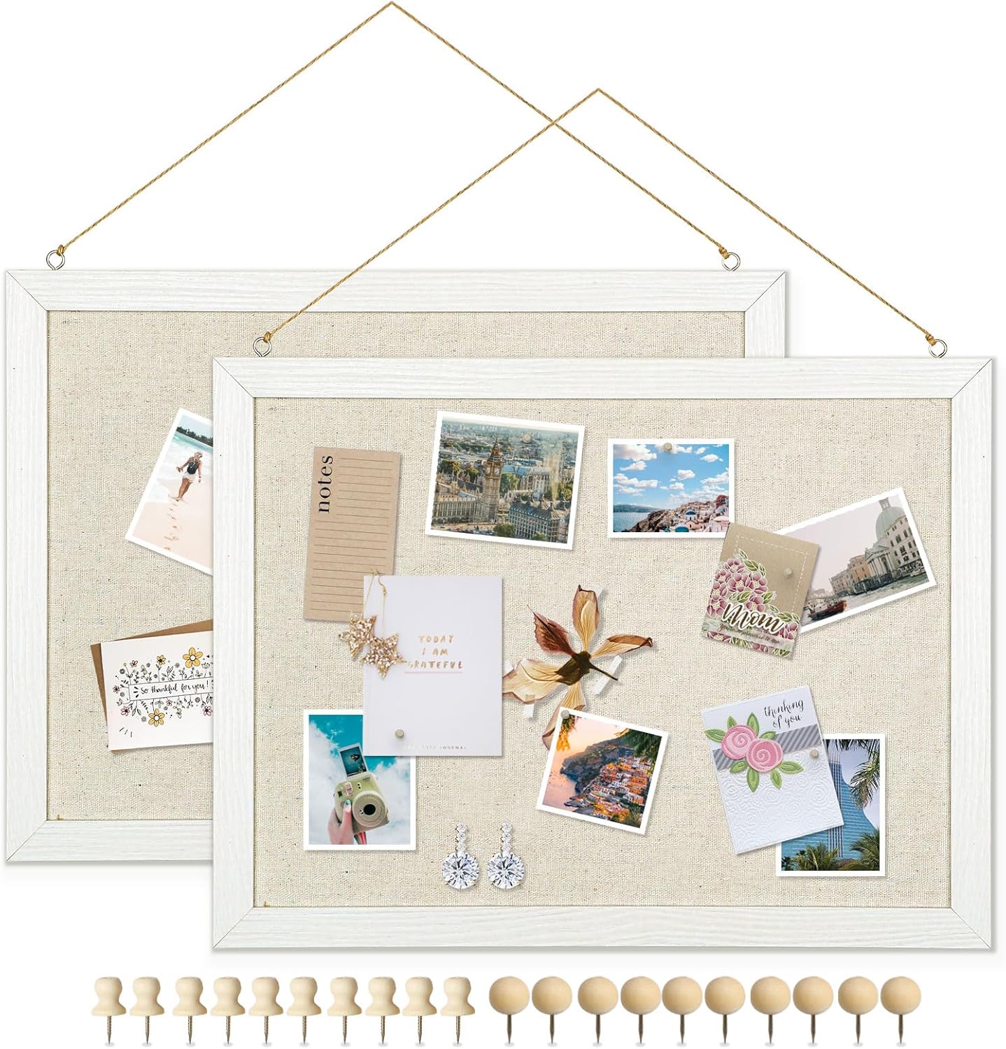 DOLLAR BOSS Bulletin Boards with Linen 1-Pack 16''X 12'' Double-Sided Cork Board for Walls Wood Framed Bulletin Boards, Small Pin Board for Home Kitchen Office Decorative Hanging 10 Pushpins