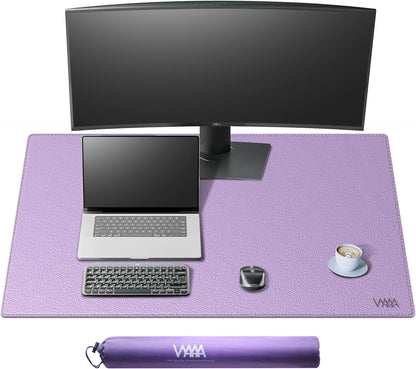 Vyaaa PU Leather & Cork Desk Mat, 39.4"x15.7" Dual Sided Computer Desk mat, Waterproof Large Mouse Pad, Non-Slip Office Desk pad, Office Desk Protector for Work/Gaming/Home (Black)