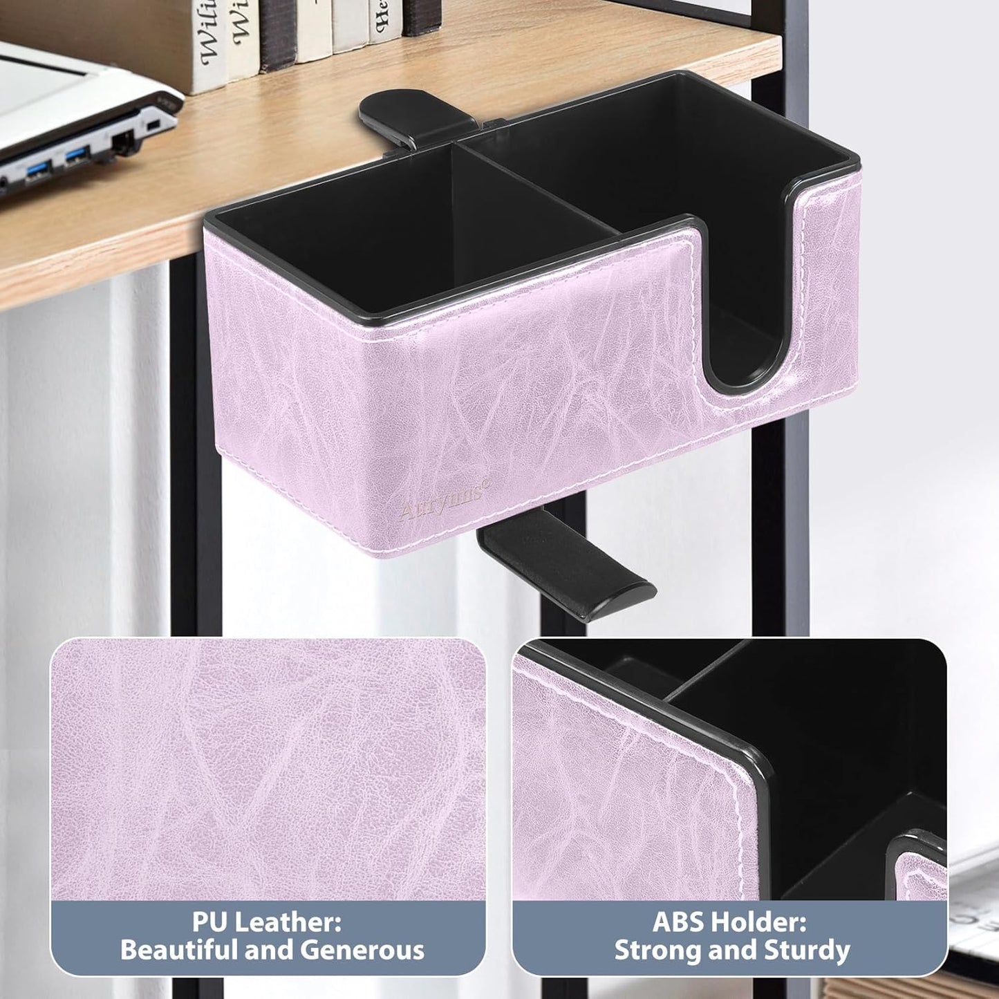 Desk Cup Holder Clip on Pen Holder Headphone Hanger Headset Stand Rotatable Clamp Hook Under Desk (Black)