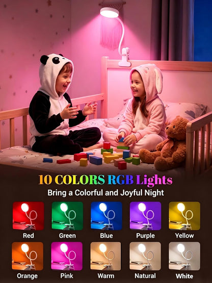 Clip on Light,10 RGB Colors+10 Brightness Clip on Desk Lamp with Clamp, 500 Lumen Bright 72 LED Desk Light, USB Adapter Reading Lights for Books in Bed/Headboard/Bedside Table/Bedroom/Dorm/Home Office