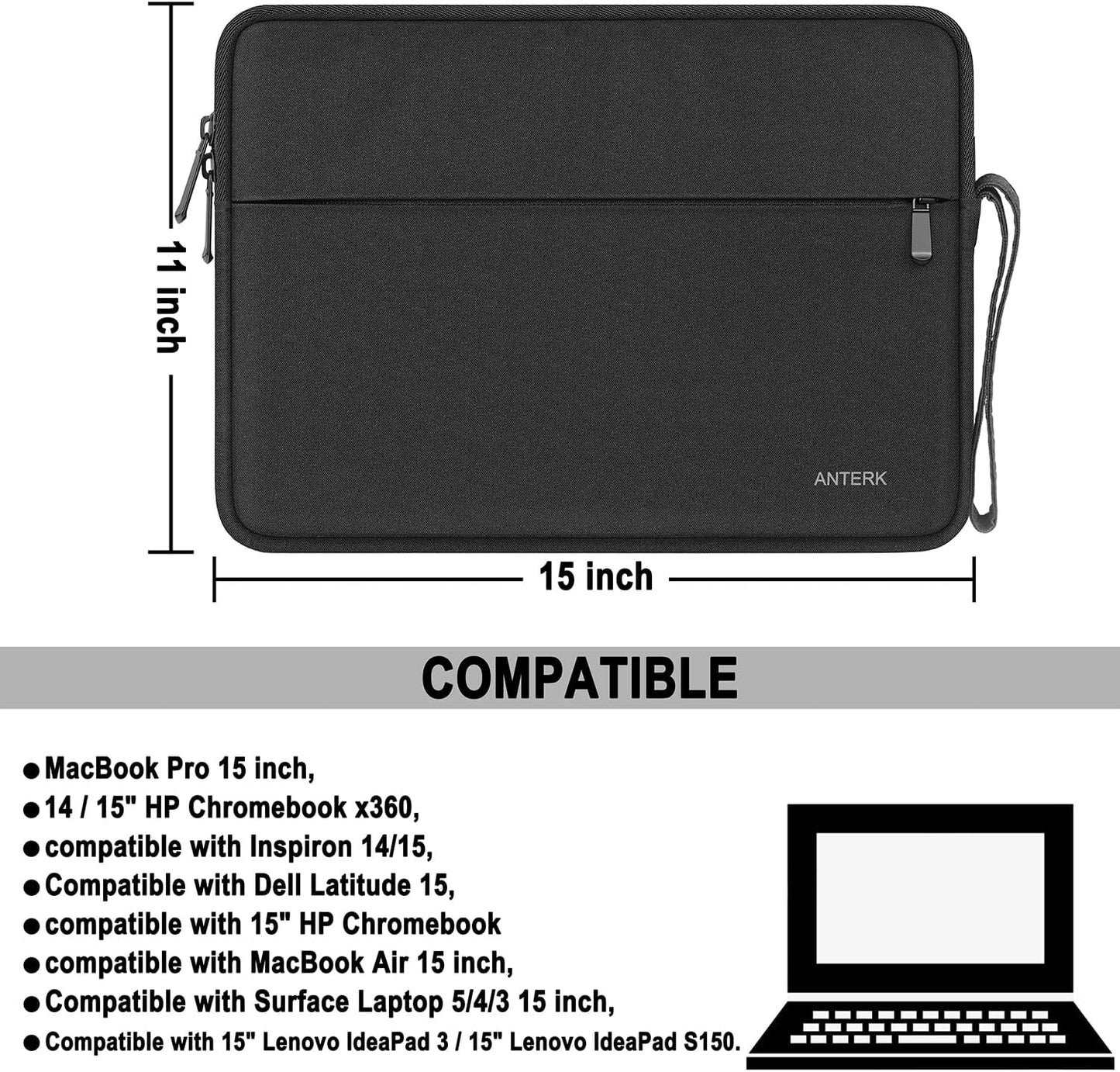 Laptop Sleeve 14 Inch, Water Resistant Traveling Computer Cover with Handle, Shockproof Protective Carrying Laptop Case Compatible for 14 Inch MacBook Air/Pro, HP, Dell, Asus, Lenovo, Black