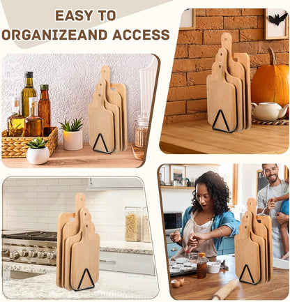 Suclain Cutting Board Organizer, Triangle Cutting Board Rack Black Metal Chopping Sheet Holder, Pots Pan Lids Cookie Sheet Organizer for Cabinet Countertop Shelf, 3.94 x 3.94 x 3.54 in