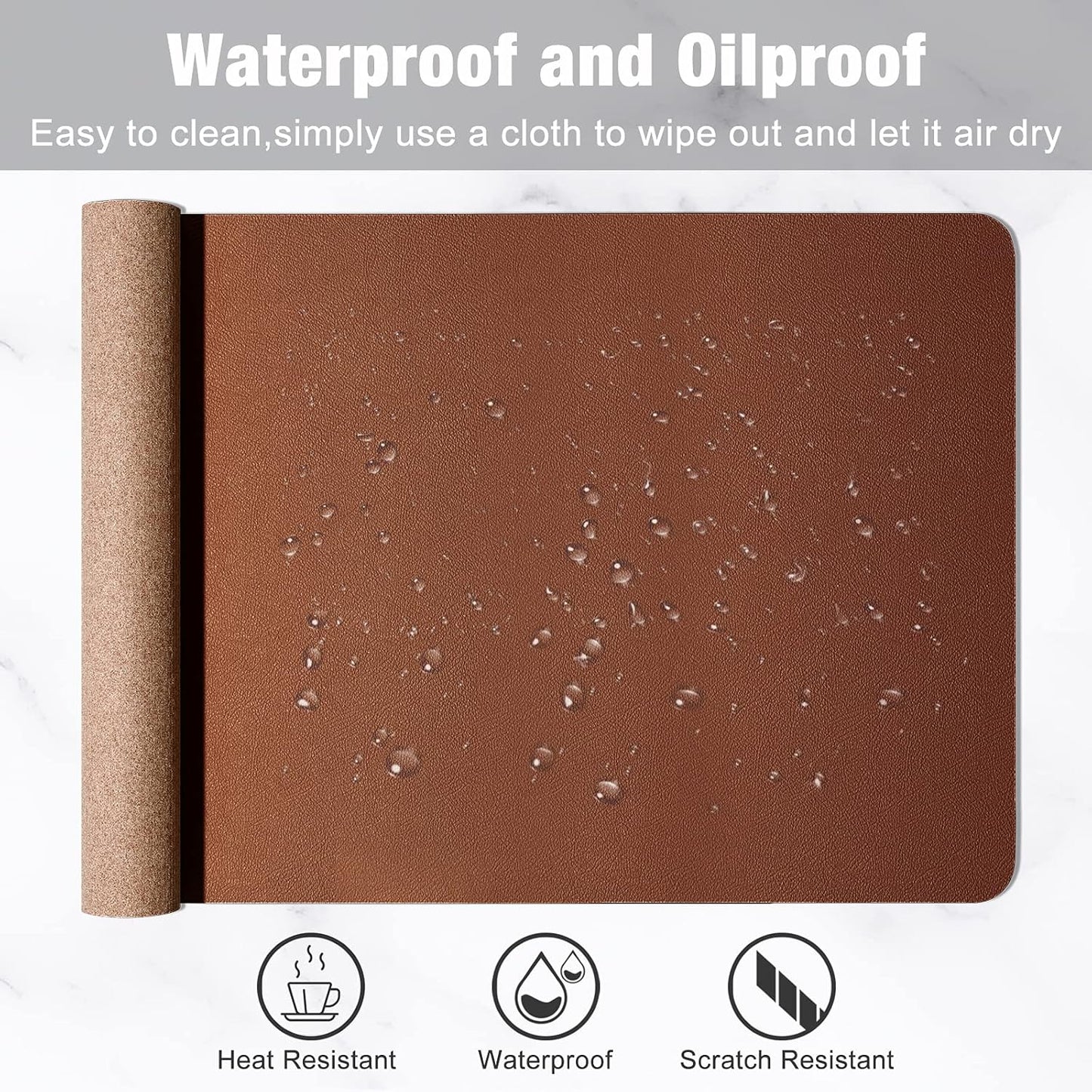 Hsurbtra Desk Pad, 23.6" x 13.8" PU Leather Desk Mat, M Extended Mouse Pad, Waterproof Desktop Blotter Protector, Non-Slip Ultra Thin Small Laptop Keyboard Writing Mat for Office Home, Pink