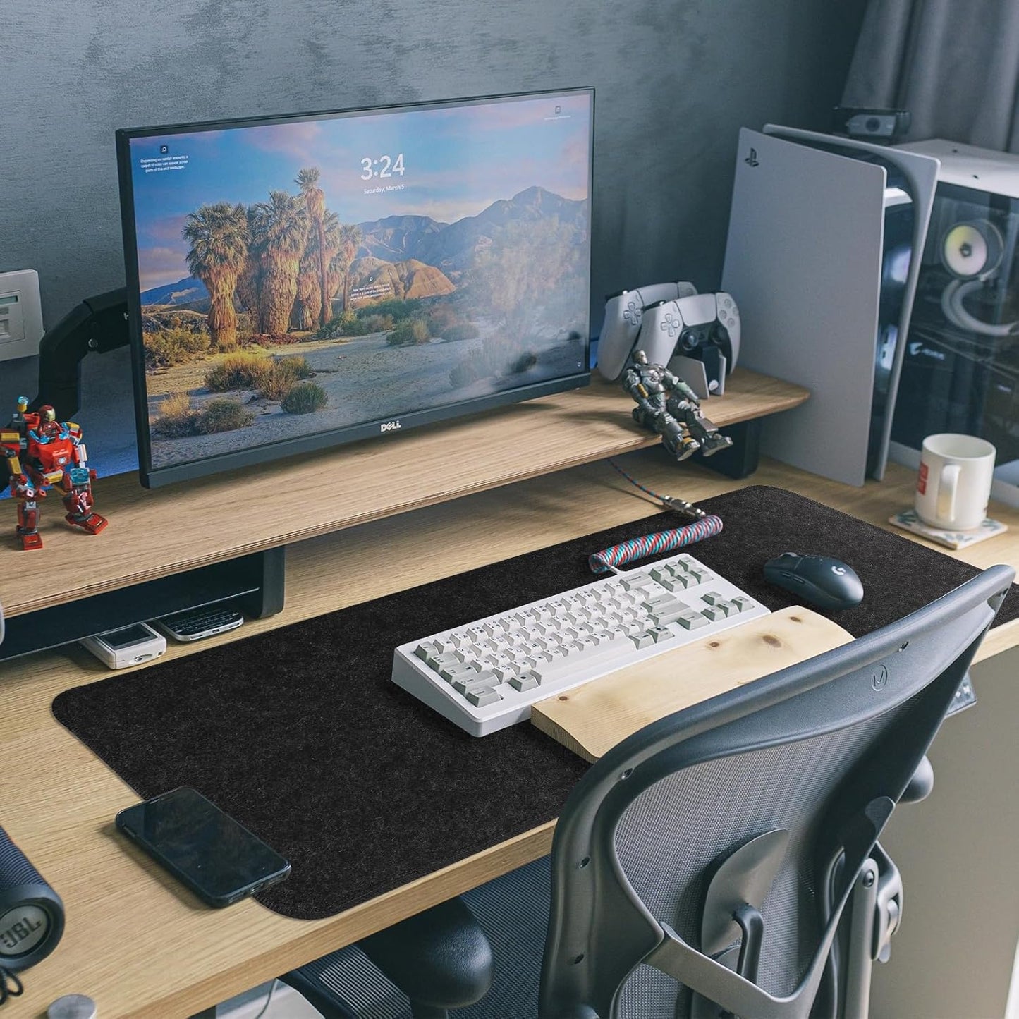 Large Felt Desk Protective Pad, 100X40cm/40''X16''Non-Slip Felt Desk Mat Extended Gaming Mouse Pad Large Desk Pad Protector for Keyboard, Computer, Mouse, Laptop (Dark Grey)