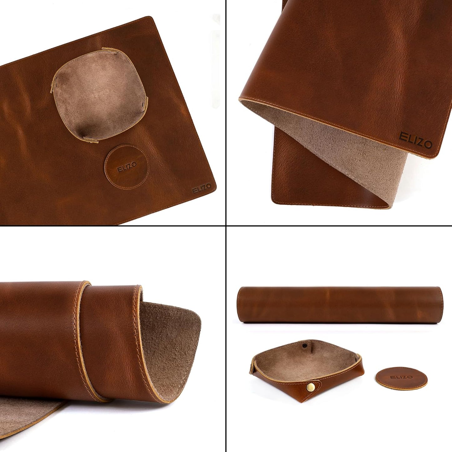 ELIZO Leather Desk Pad Real Leather Desk Mat Thick (3mm) Double Layer (31x15.6) Cover Blotter Desk Protector Large Computer Mat for Keyboard Mouse Pad Table Laptop Mat Office Accessories - Antique