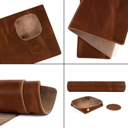 ELIZO Leather Desk Pad Real Leather Desk Mat Thick (3mm) Double Layer (31x15.6) Cover Blotter Desk Protector Large Computer Mat for Keyboard Mouse Pad Table Laptop Mat Office Accessories - Antique