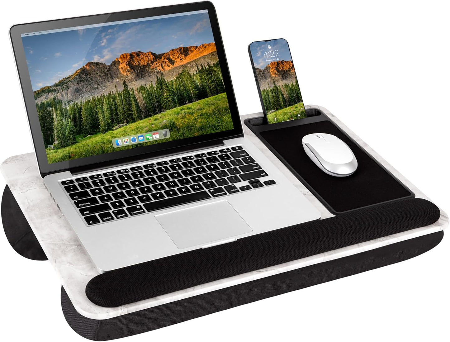 LAPGEAR Home Office Lap Desk with Device Ledge, Mouse Pad, and Phone Holder - Black Carbon - Fits up to 15.6 Inch Laptops - Style No. 91588