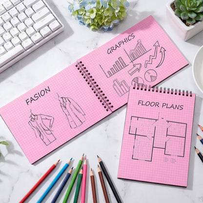 Engrowtic 6 Pack Graph Paper Spiral Notepad A5 Top Wirebound Notepad Grid Notebook Steno Pad Memo Notebook Grid Paper 140 Pages for Writing Sketching Drawing Office Supply (Black)